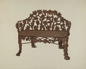 Hassebrock Fred Prints: Bench in Cemetary Lot, c. 1941. Creator: Fred Hassebrock