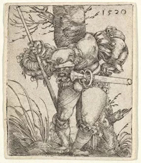 Bowing Gallery: Bending Soldier Leaning against a Tree, 1520. Creator: Barthel Beham