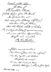 Benjamin Franklins epitaph, written by himself, 1728, (1840). Artist: Benjamin Franklin