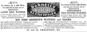 Bennett's Watches, 1883. Creator: Unknown.<br> Bennett's Watches, 1883. Creator: Unknown