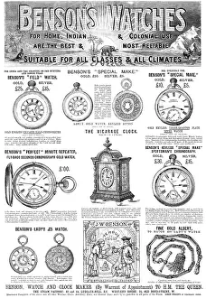 Timepiece Prints: Benson's Watches, 1883. Creator: Unknown
