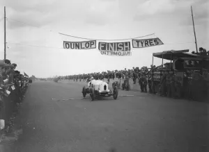 Racing Car Prints: Bentley TT of Frank Clement at the finish of the Southsea Speed Carnival, Hampshire