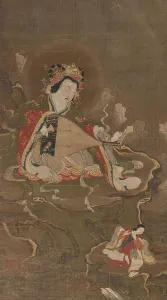 Muromachi Period Prints: Benzaiten playing a biwa, ca 1400. Creator: Anonymous