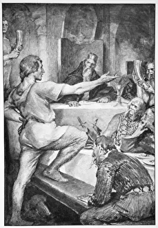 Addressing Prints: Beowulf replies haughtily to Hunferth, 1910. Artist: John Henry Frederick Bacon