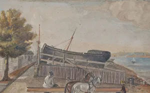 Oil On Slate Paper Prints: Bergs Ship Yard, 1870s. Creator: William P. Chappel