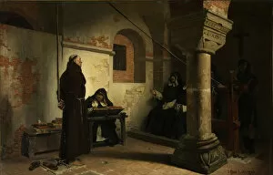 Auto De Fe Collection: Bernard Delicieux before the Inquisition Tribunal, ca 1881. Artist: Laurens, Jean-Paul (1838-1921)