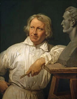 Horace Collection: Bertel Thorvaldsen (1768-1844) with the Bust of Horace Vernet, 1833 or later. Creator