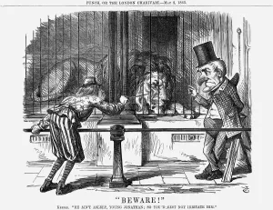 Punchinello Prints: Beware!, 1863. Artist: John Tenniel