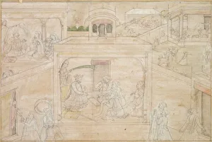 Late 18th Century Prints: Bhimas Consultation with the Astrologer: Scene from the Nala-Damayanti Drawings, c
