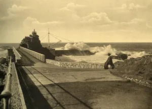 Pyrenees Atlantiques Prints: Biarritz - Au Rocher de la Vierge par gros remps, c1930. Creator: Unknown
