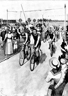 Cyclist Prints: The Bicycle in Germany: a ring-taking contest, 1898. Creator: Unknown