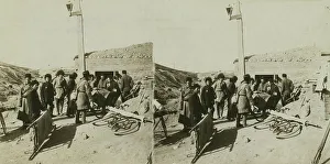 Stretcher Prints: Bicycle stretchers bringing Russian wounded to a surgical station -- siege of Port Arthur