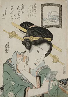 Dressing Gallery: The Bien Senjoko face powder, c. 1824. Creator: Eisen, Keisai (1790-1848)