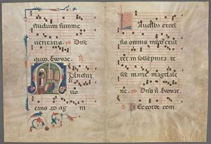 And Gold On Parchment Gallery: Bifolium from an Antiphonary: Initial M with Saint Dominic Preaching, c. 1320-1340