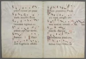 And Gold On Parchment Gallery: Bifolium from an Antiphonary: Music, c. 1320-1340. Creator: Primo Miniatore di San Domenico