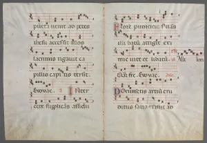 And Gold On Parchment Prints: Bifolium from an Antiphonary: Music, c