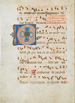 Music Score Prints: Bifolium with Initial C, from an Antiphonary, ca. 1320. Creator: Unknown
