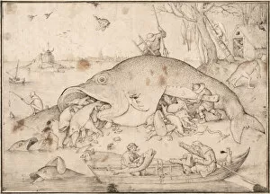 Ink On Paper Gallery: Big Fish Eat Little Fish, 1556. Artist: Bruegel (Brueghel), Pieter, the Elder (ca 1525-1569)