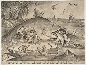 Whale Collection: Big Fish Eat Little Fish, 1557. Creators: Pieter van der Heyden, Pieter Bruegel the Elder