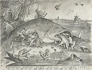 Bizarre Prints: Big Fish Eat Little Fish, published 1557. Creator: Pieter van der Heyden