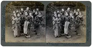 Big sisters and little brothers in the Land of the Rising Sun, Yokohama, Japan, 1904. Artist: Underwood & Underwood
