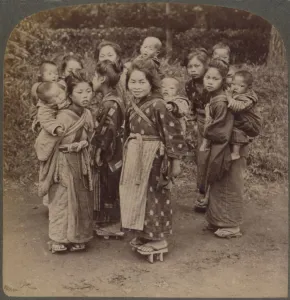Big sisters and little brothers in the Land of the Rising Sun - Yokohama, Japan, 1904