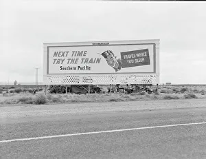 Camping Out Prints: Billboard along U.S. 99...three destitute families