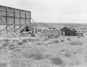 Camping Out Prints: Billboard along U.S. 99...three destitute families