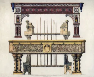 Billiard Table Prints: Billiard tables, 19th century. Artist: John Burley Waring