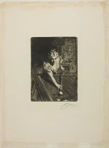 Billiard Table Prints: Billiards, 1898. Creator: Anders Leonard Zorn