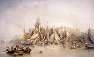 Billingsgate, First Day of Oysters, Early Morning, 1843. Artist: Edward Duncan