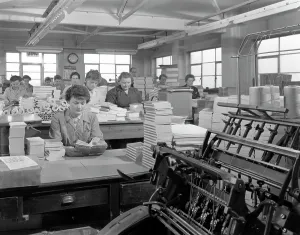 Binding Gallery: The binding room at the White Rose Press printing Co, Mexborough, South Yorkshire, 1959