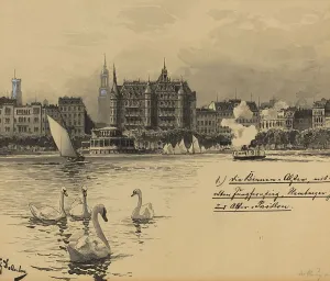 Swans Prints: Binnenalster mit Jungfernstieg, 1893. Creator: Fritz Stoltenberg