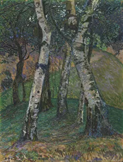 Oil On Cardboard Gallery: Birches at the Barkenhoff, 1913. Creator: Vogeler, Heinrich (1872-1942)