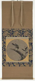 Kakejiku Prints: A bird on a bamboo stump, Momoyama period, 1568-1615. Creator: Unknown
