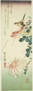 Birdsong Prints: Bird and chrysanthemums, 1830s. Creator: Ando Hiroshige