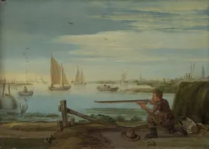 Gamebird Prints: A Bird Hunter on a Riverbank, c.1625-c.1630. Creator: Arent Arentsz