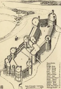 Marjorie Courtney Prints: A Bird s-Eye View of Caernarvon Castle, North Wales, (1931)