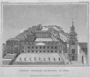Christs Hospital School Gallery: Bird s-eye view of Christs Hospital as it was in 1720, City of London, 1829. Artist