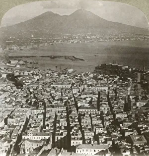 Volcano Prints: Bird s-eye view (east) of Naples and Vesuvius, c1909. Creator: Unknown