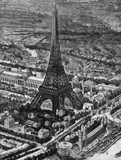 Eiffel Collection: Bird s-eye view of the Eiffel Tower at the time of the opening of the Paris Exposition of 1889