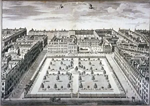 Nicholls Prints: Bird s-eye view of Leicester Square, Westminster, London, c1750. Artist: Sutton Nicholls