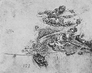 Sketchbook Prints: Bird s-Eye View of a River with a Rope Ferry, c1480 (1945). Artist: Leonardo da Vinci