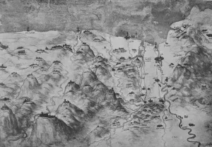 Reynal Hitchcock Collection: Bird s-Eye View of Part of Tuscany, c1480 (1945). Artist: Leonardo da Vinci