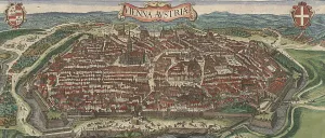 Bird s-eye view of Vienna from North, 1609. Artist: Hoefnagel, Jacob (1575-c. 1630)