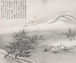 Flock Prints: Birds on Embankment, c1796-1836. Creator: Gu Haoqing