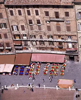 Tuscan Prints: Birds eye veiw of Sienna-il Campo, Tuscany, Italy
