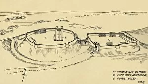 Charles Henry Bourne Quennell Collection: Birds Eye View of Castle Hedingham, Essex (Partial Reconstruction.), (1931)