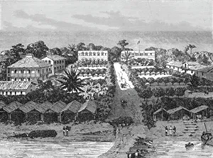 Colonisation Prints: Birds-eye view of the Gaboon settlement; The Gaboon. 1875. Creator: Unknown