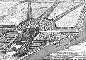 Hampton Court Prints: Bird's Eye View of Hampton Court Palace as finished by William III
